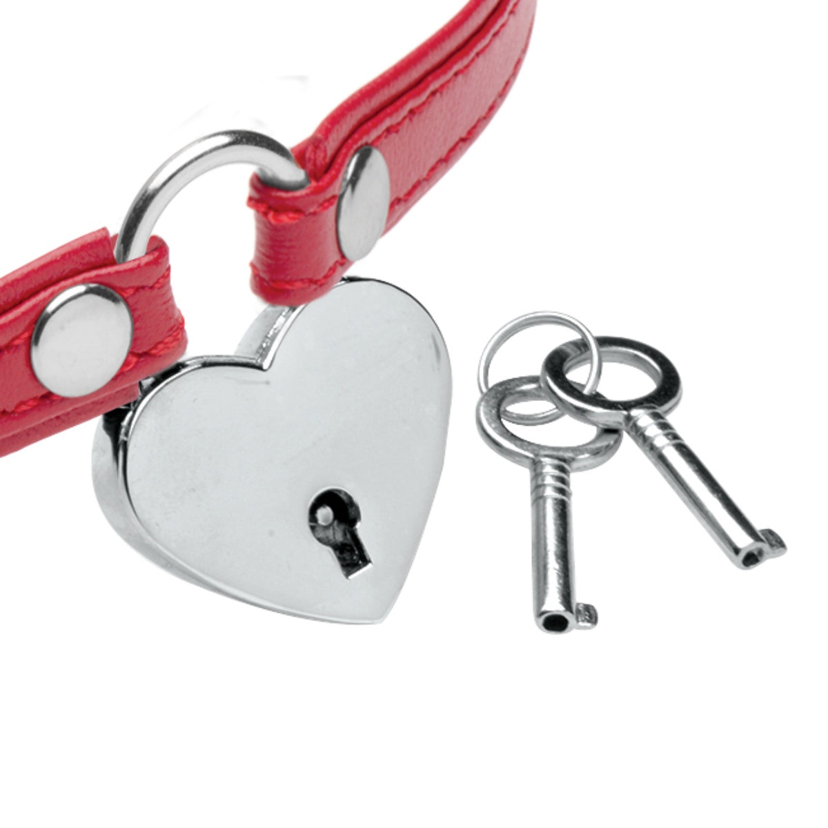 Master Series Heart Lock Leather Choker With Lock & Key Red