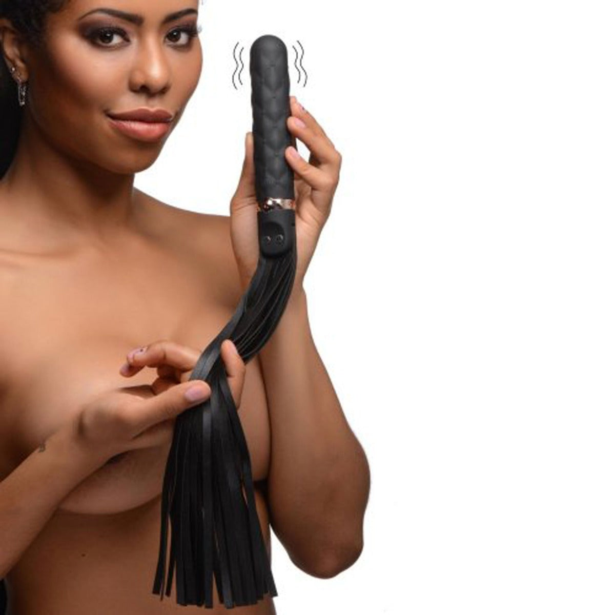 Master Series Vibra Lasher 9X Vibrating Silicone Flogger With Dildo Handle Black