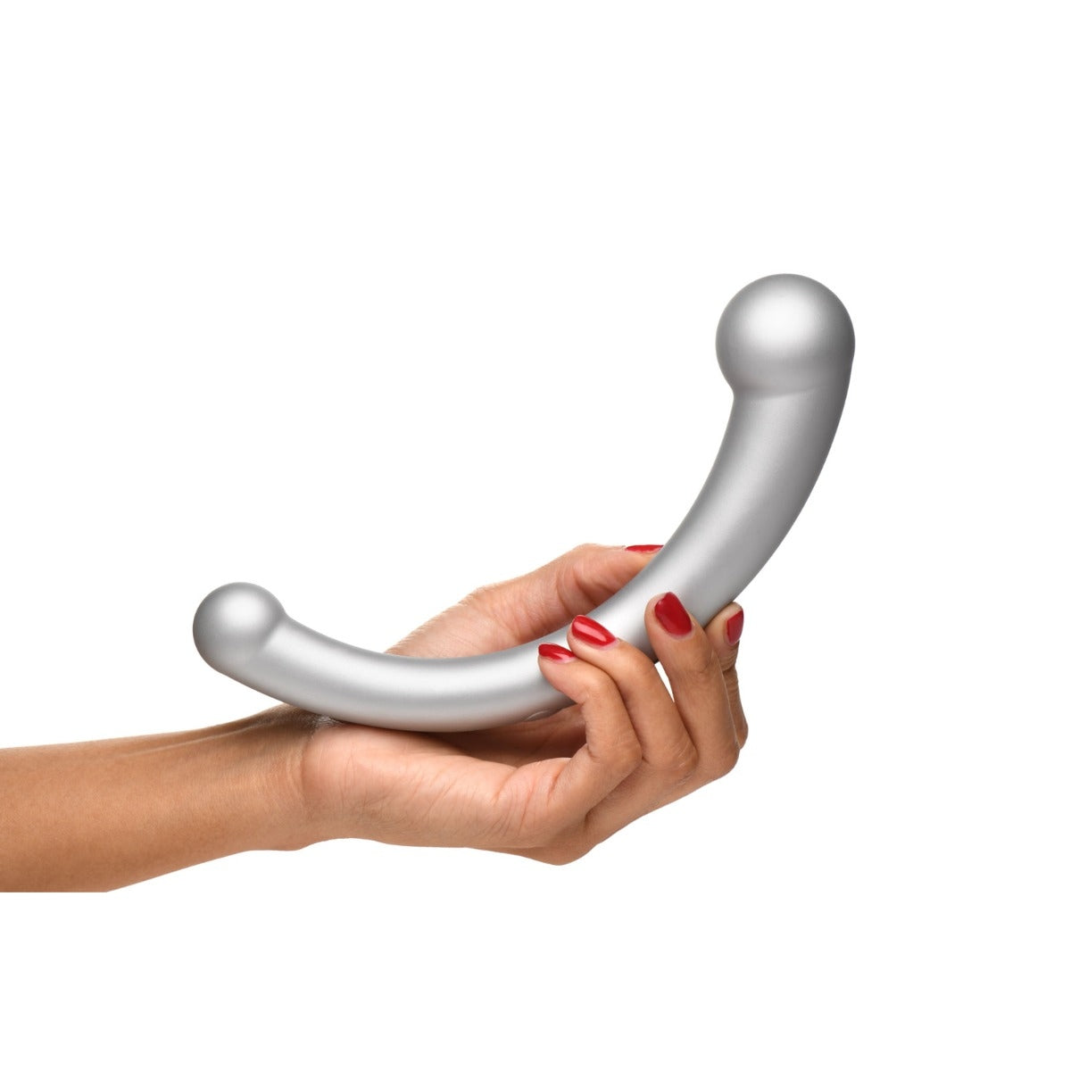 Master Series 10X Vibra Crescent Silicone Dual Ended Vibrating Dildo Silver 8 Inch - Simply Pleasure