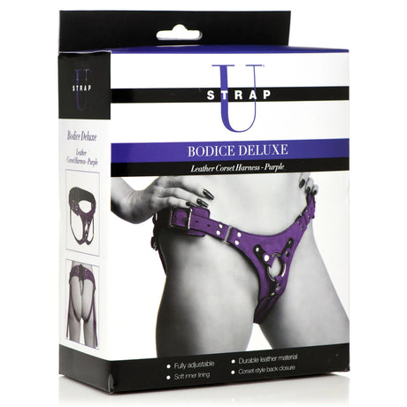 Strap U Bodice Deluxe Leather Corset Harness Purple
