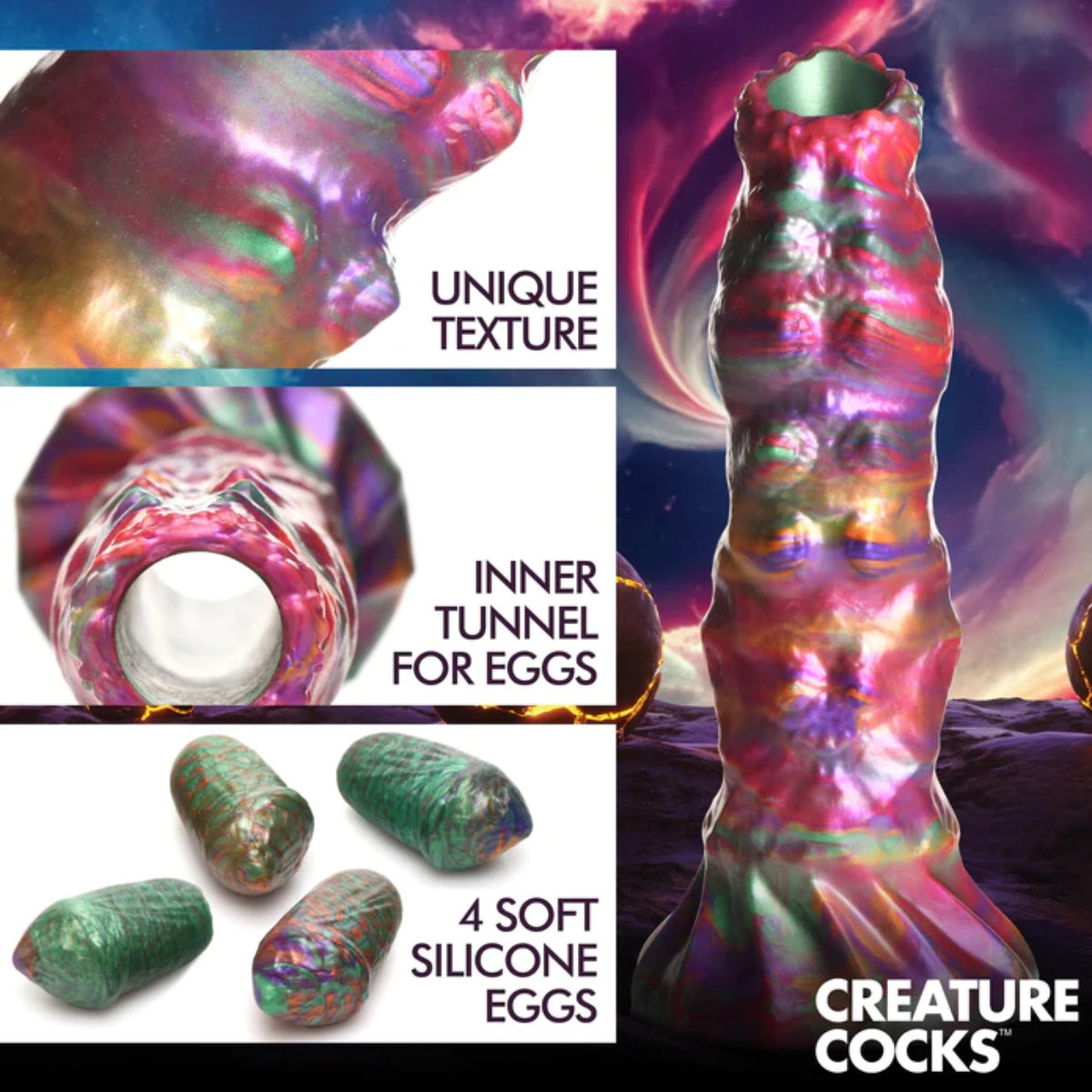 Creature Cocks Larva Silicone Ovipositor Dildo With Eggs Multi Colour - Simply Pleasure