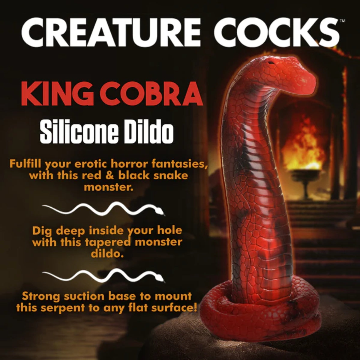 Creature Cocks King Cobra Silicone Dildo Black Red - Simply Pleasure