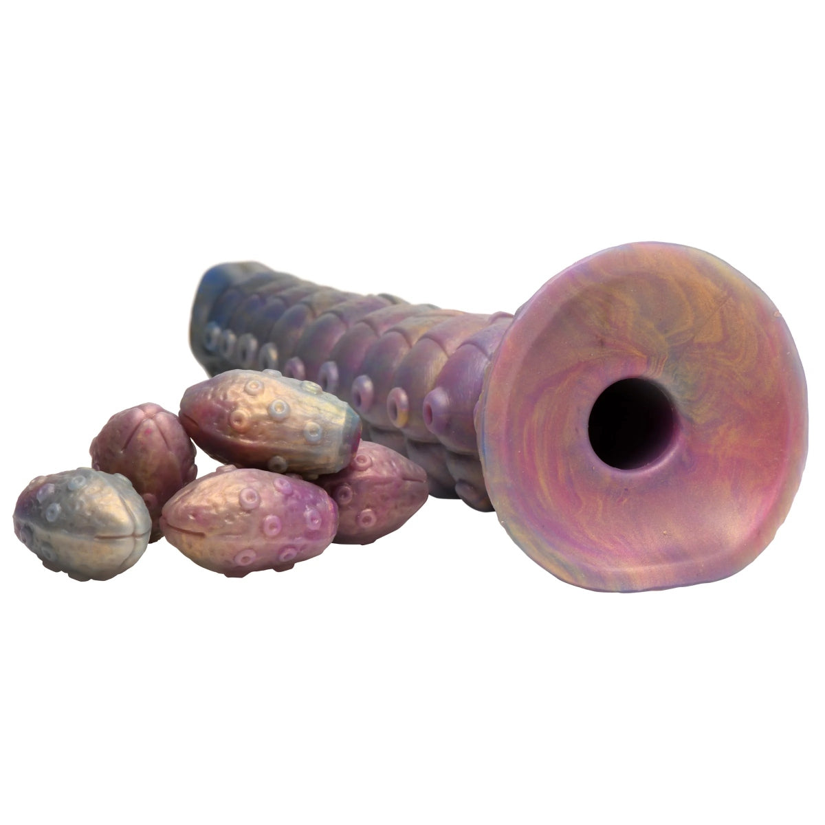 Creature Cocks Deep Invader Tentacle Ovipositor Silicone Dildo With Eggs Rainbow