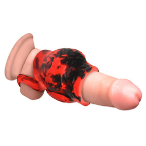 Creature Cocks Hell Hound Silicone Penis Sleeve & Ball Stretcher Red Black Medium