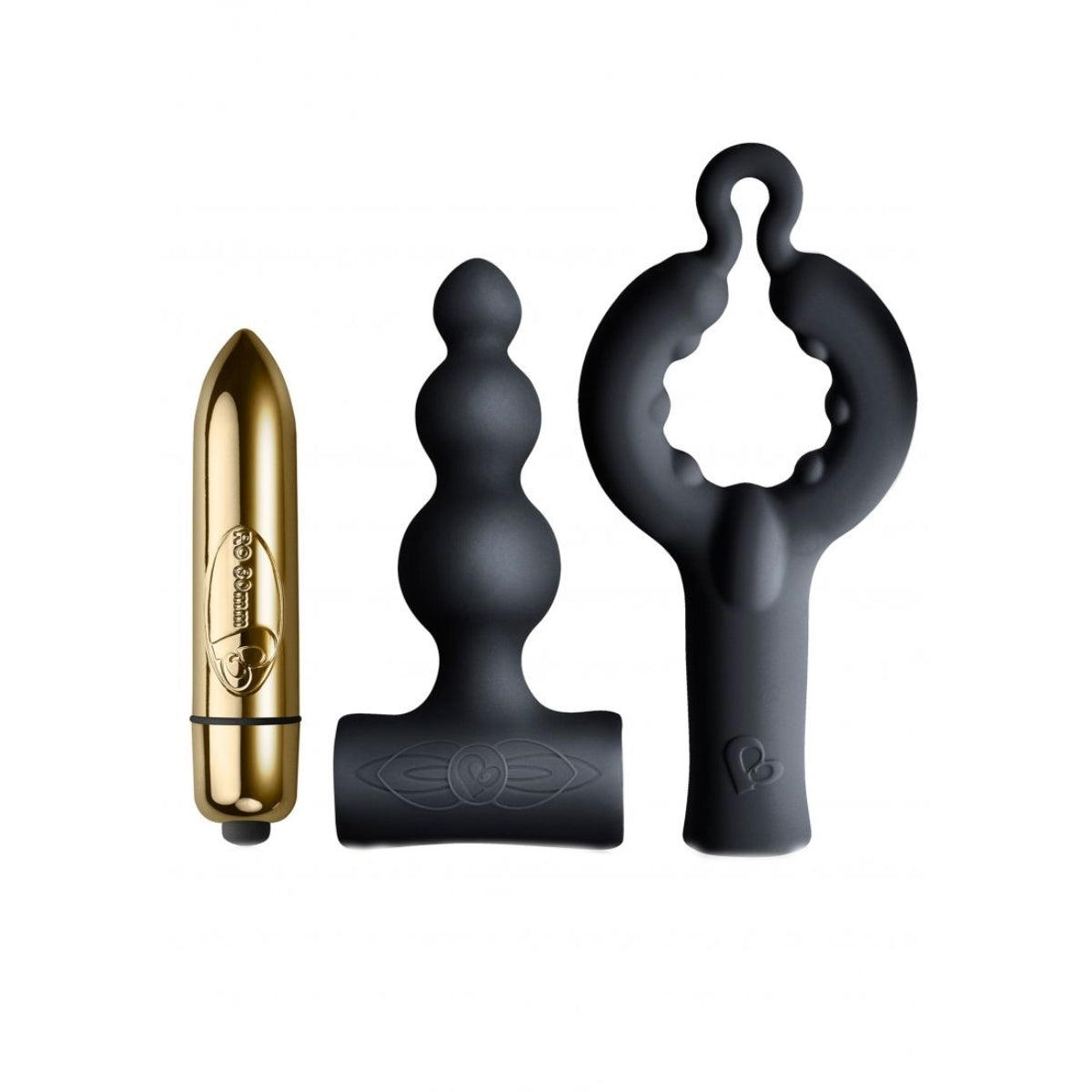 Rocks Off Silhouette Be Mine Vibrating Cock Ring & Butt Plug Set Black Gold