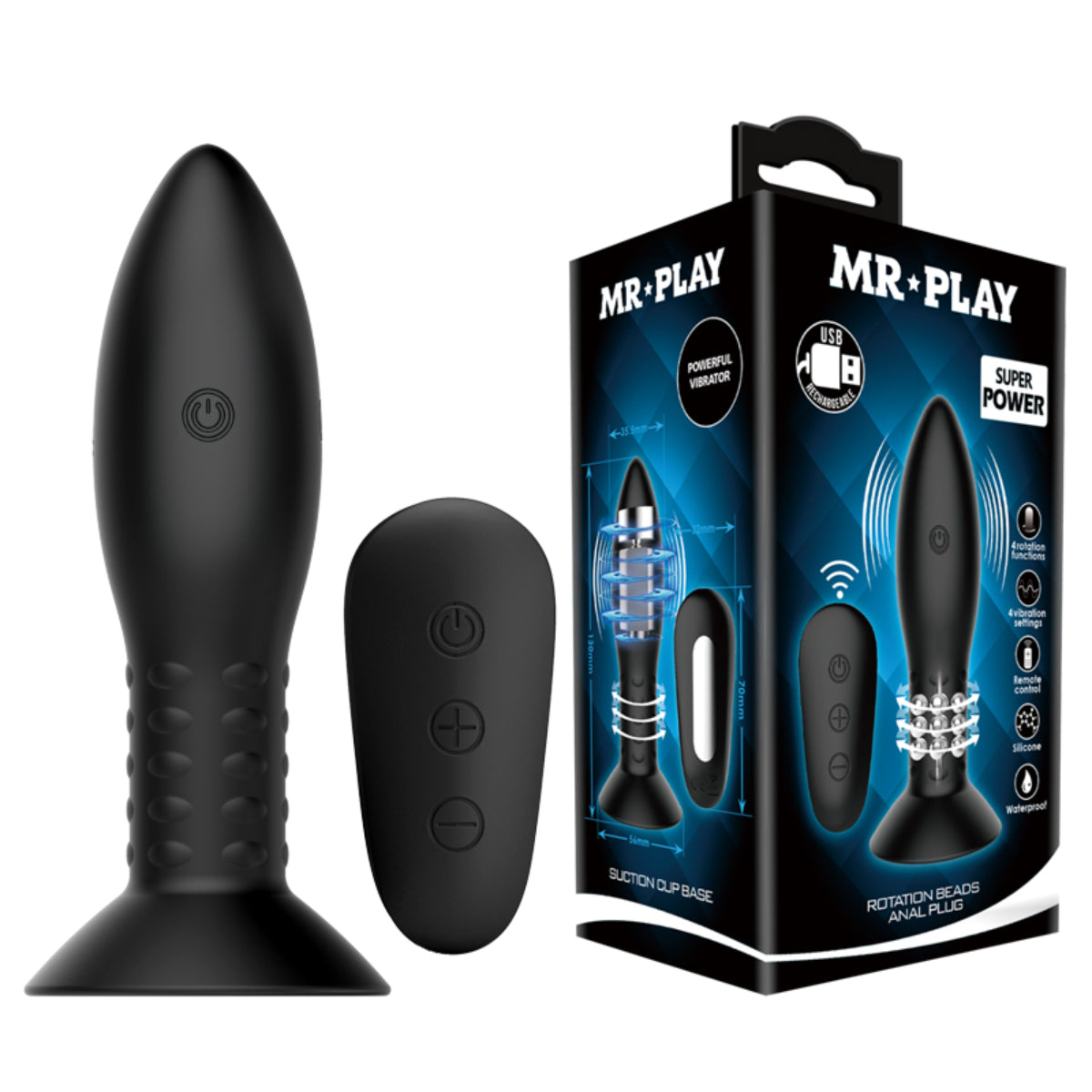 Pretty Love Mr Play Rotating Beads Remote Control Butt Plug Black