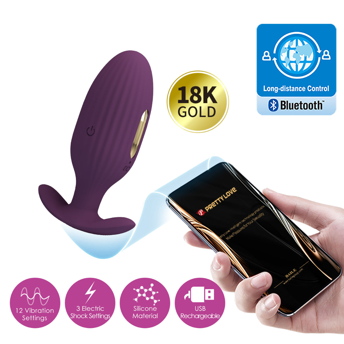 Pretty Love Jefferson Vibrating Electro Butt Plug Purple