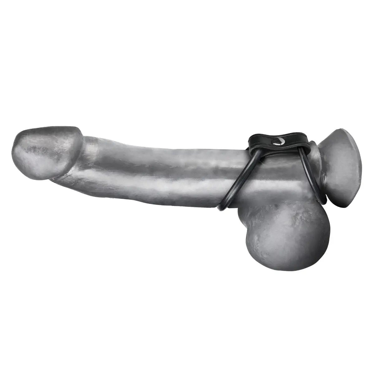 Side View Product On Dildo - Blue Line Duo Cock & Ball Cock Ring Black - Simply Pleasure