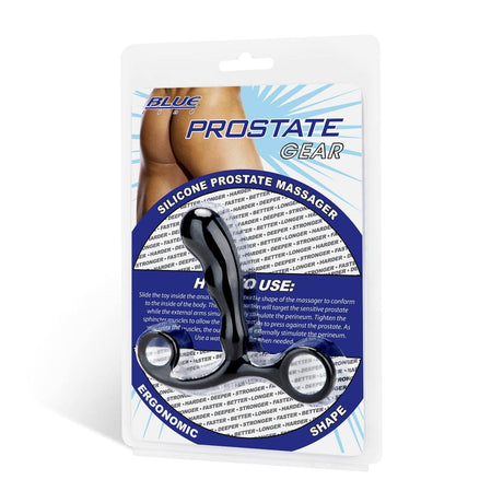 Front View Packaging - Blue Line Silicone Prostate Massager Black - Simply Pleasure