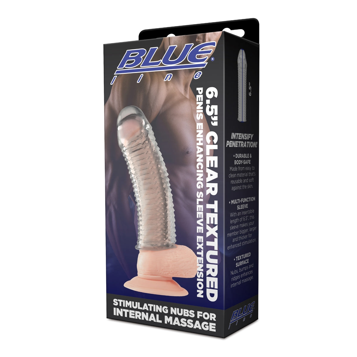 Blue Line Clear Textured Penis Enhancing Sleeve Extension 6.5 Inch - Simply Pleasure