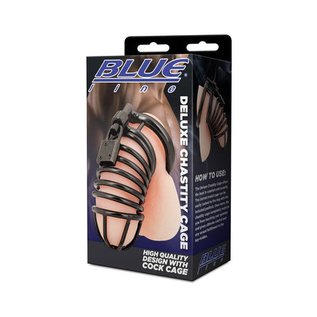 Blue Line Deluxe Chastity Cage Black - Simply Pleasure