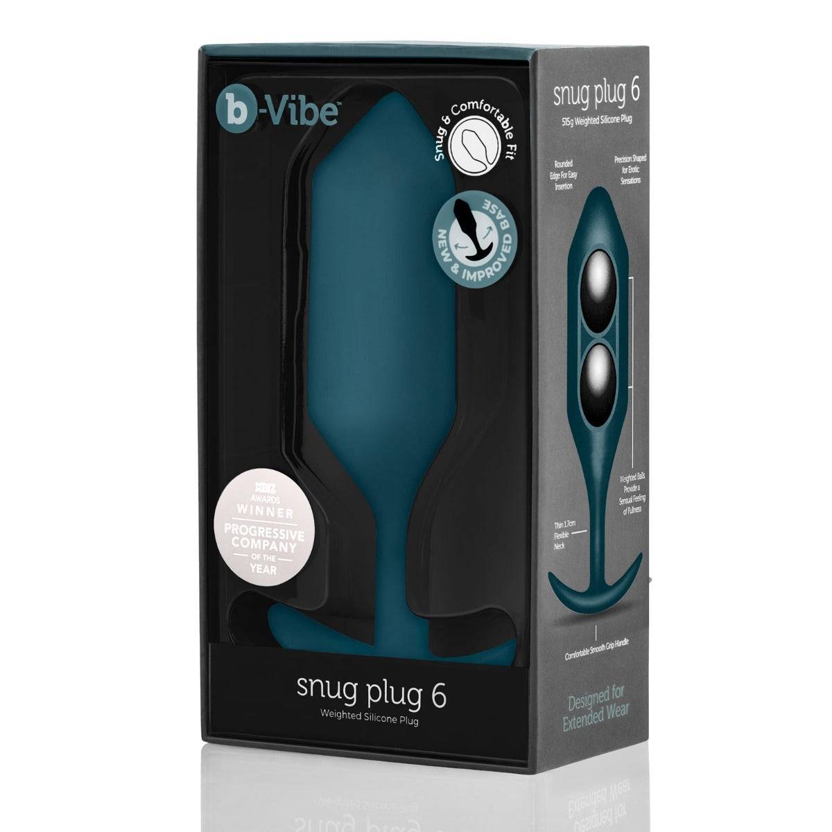 b-Vibe Snug Plug 6 Weighted Silicone Butt Plug Marine Blue - Simply Pleasure