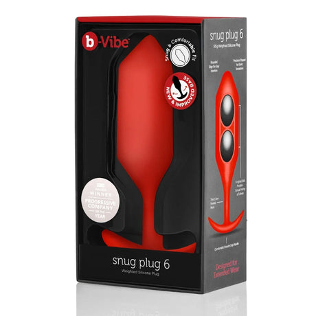 b-Vibe Snug Plug 6 Weighted Silicone Butt Plug Red - Simply Pleasure