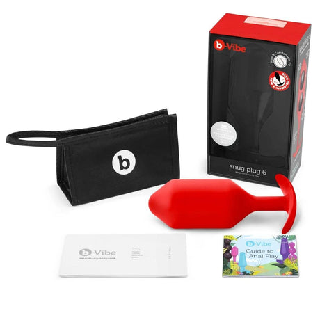 b-Vibe Snug Plug 6 Weighted Silicone Butt Plug Red - Simply Pleasure