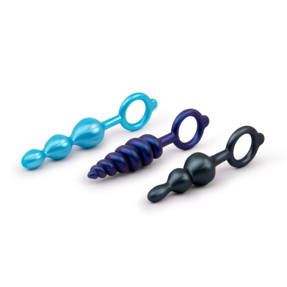 b-Vibe Beaded Butties Bundle 3 Piece Anal Butt Plug Set Black Purple Blue