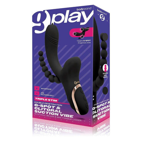 Bodywand G-Play Triple Stim G-Spot And Clitoral Suction Vibrator With Anal Beads Black - Simply Pleasure