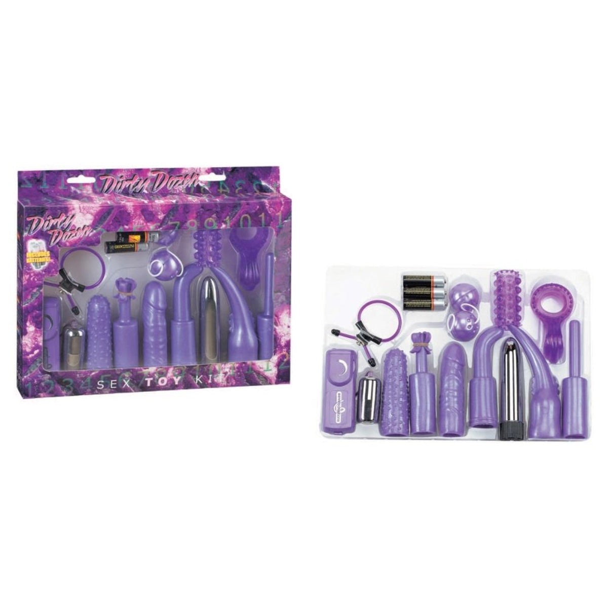 Seven Creations Dirty Dozen Couple's Sex Toy Kit Purple