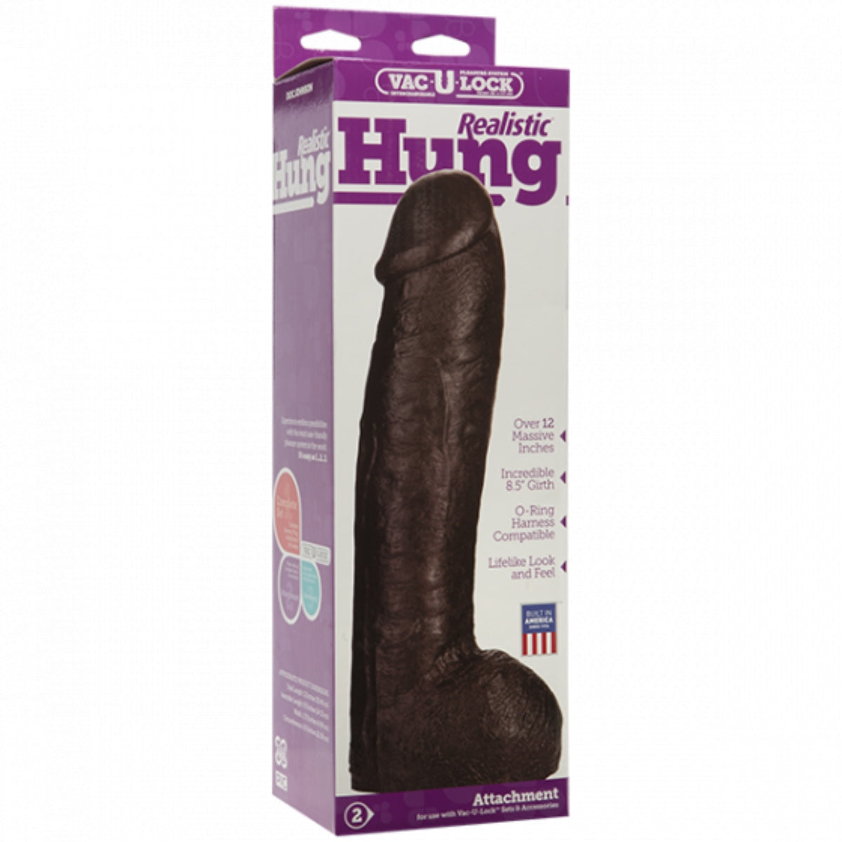 Vac-U-Lock Realistic Hung Dildo Dark Brown 12.5 Inch