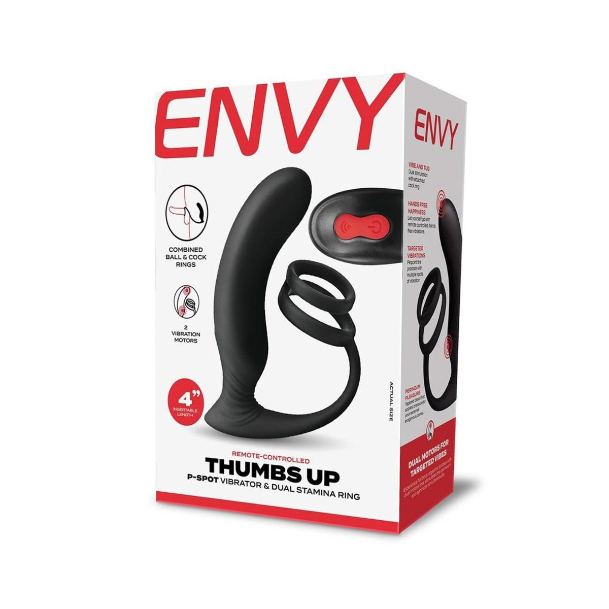 Envy Thumbs Up P-Spot Prostate Vibrator With Cock & Ball Ring Black