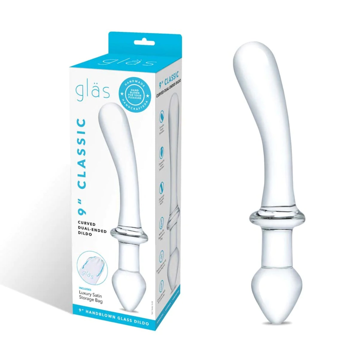 Glas Classic Curved Dual Ended Dildo Clear 9 Inch