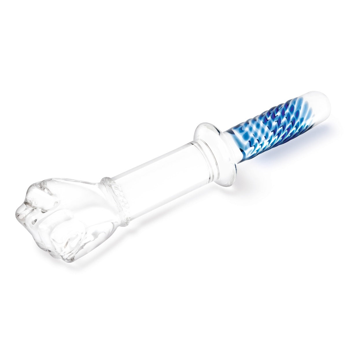 Glas Fist Double Ended Glass Dildo With Handle Grip Clear Blue 11 Inch