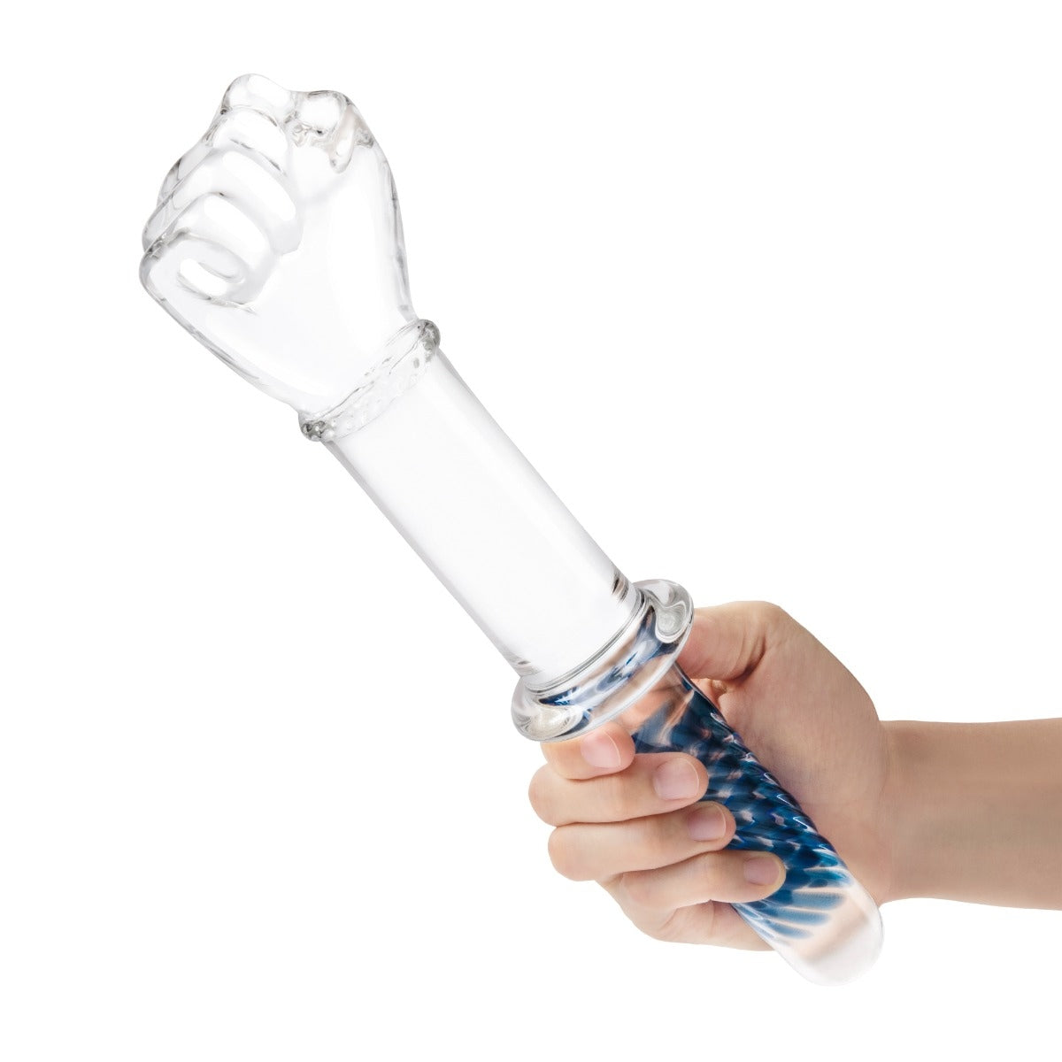 Glas Fist Double Ended Glass Dildo With Handle Grip Clear Blue 11 Inch