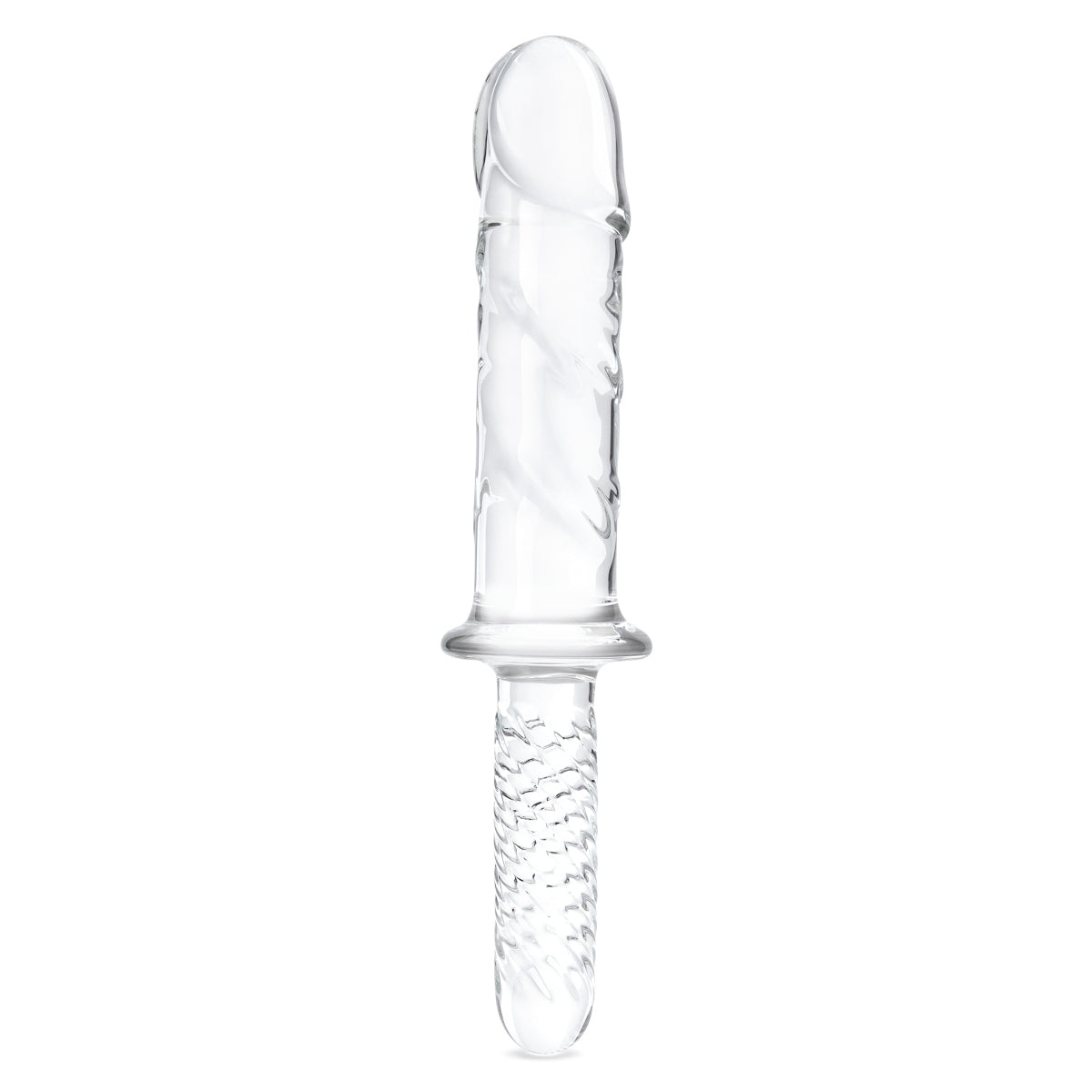 Glas Girthy Cock Double Ended Glass Dildo With Handle Clear 11 Inch