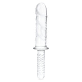 Glas Girthy Cock Double Ended Glass Dildo With Handle Clear 11 Inch