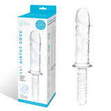 Glas Girthy Cock Double Ended Glass Dildo With Handle Clear 11 Inch