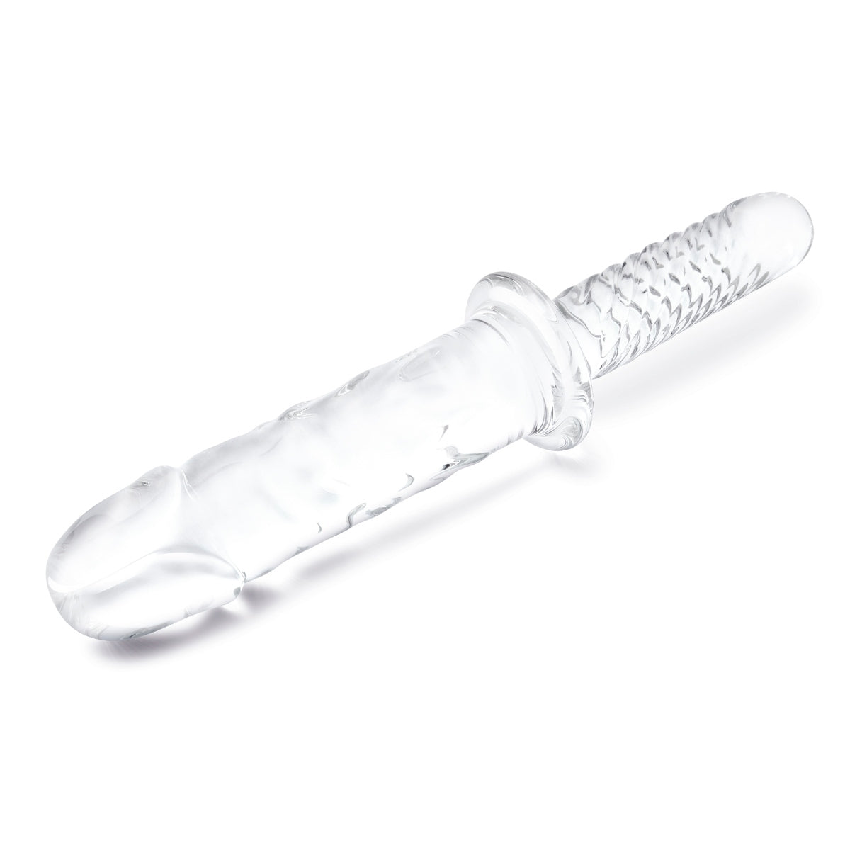 Glas Girthy Cock Double Ended Glass Dildo With Handle Clear 11 Inch