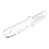 Glas Girthy Cock Double Ended Glass Dildo With Handle Clear 11 Inch