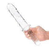 Glas Girthy Cock Double Ended Glass Dildo With Handle Clear 11 Inch