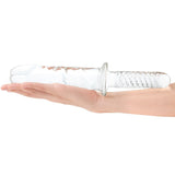 Glas Girthy Cock Double Ended Glass Dildo With Handle Clear 11 Inch