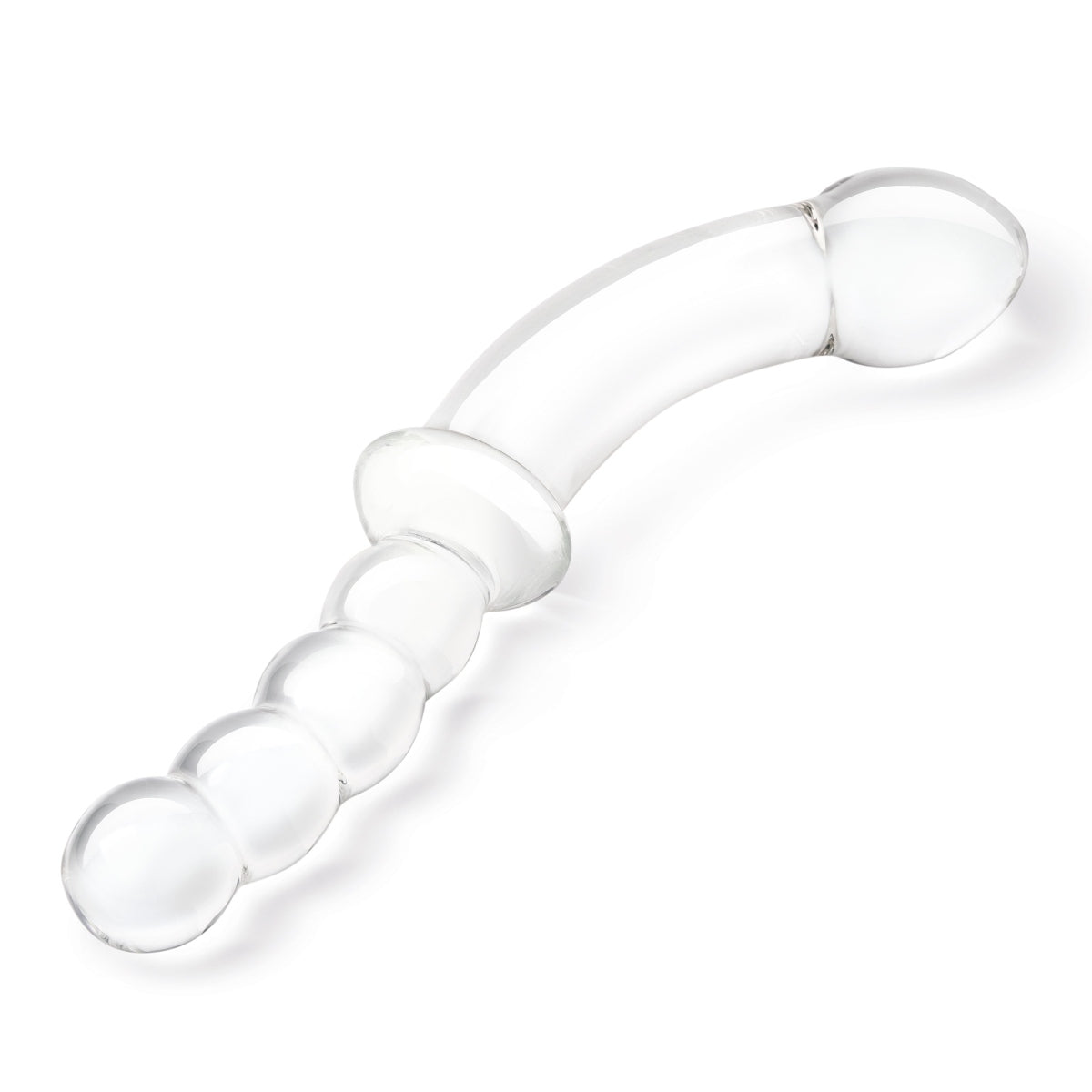 Glas Girthy Double Sided Glass Dong With Anal Bead Grip Handle Clear 12.5 Inch