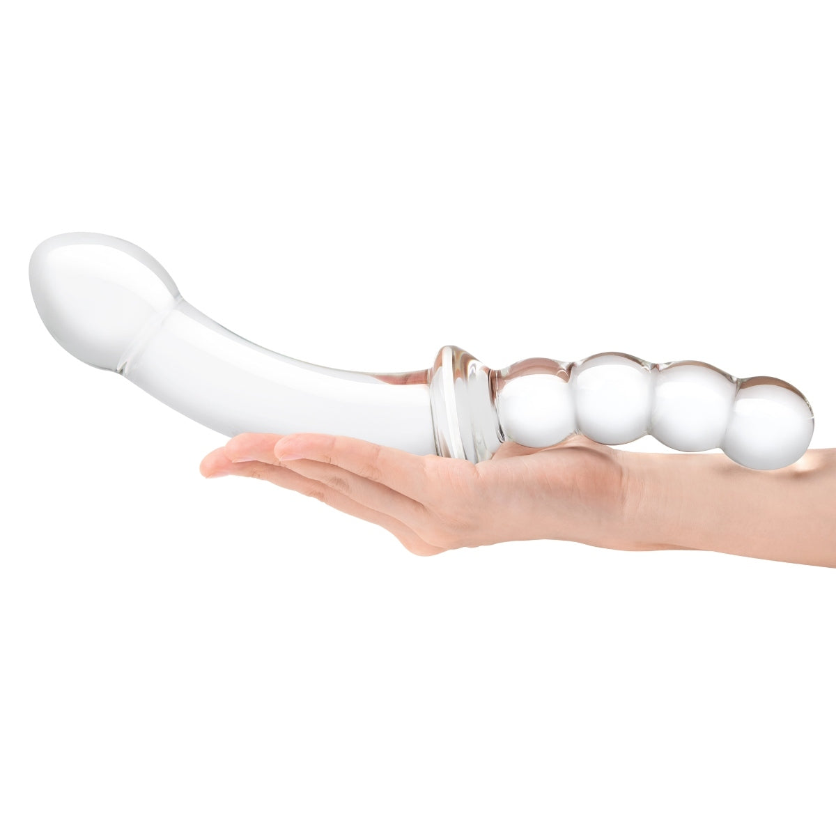 Glas Girthy Double Sided Glass Dong With Anal Bead Grip Handle Clear 12.5 Inch