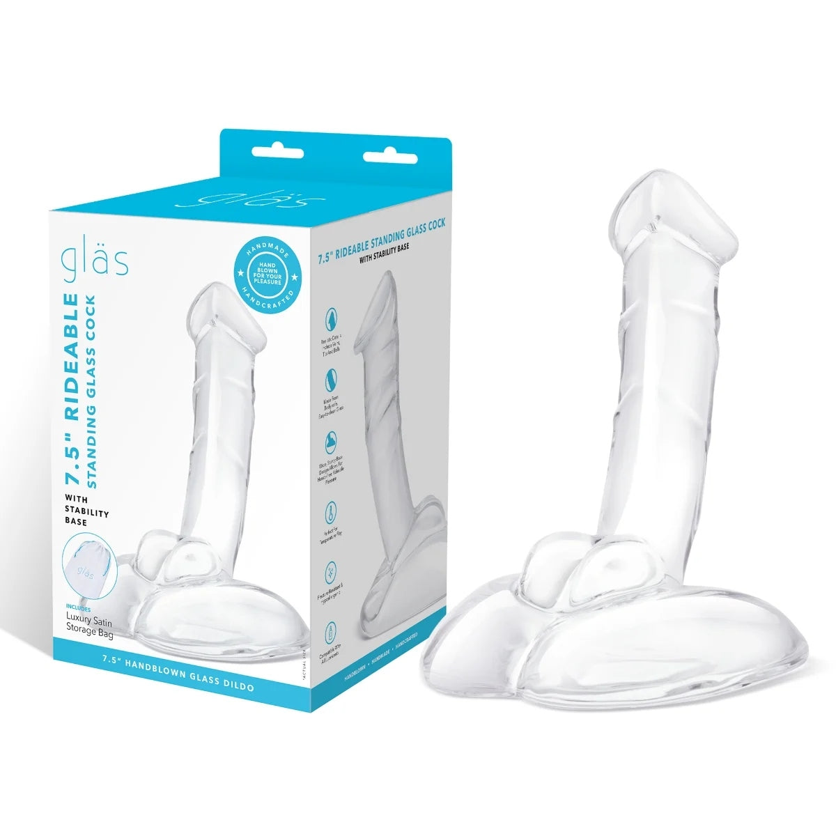 Glas Rideable Standing Cock Glass Dildo With Stability Base Clear 7.5 Inch