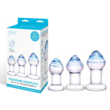 Glas Pleasure Droplets Anal Training Butt Plug Kit Clear 3.25 Inch 3.5 Inch 4 Inch