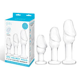 Glas Helmet Head 3 Piece Anal Training Glass Butt Plug Kit Clear 4 Inch 5 Inch 6 Inch