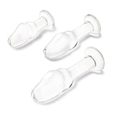 Glas Helmet Head 3 Piece Anal Training Glass Butt Plug Kit Clear 4 Inch 5 Inch 6 Inch