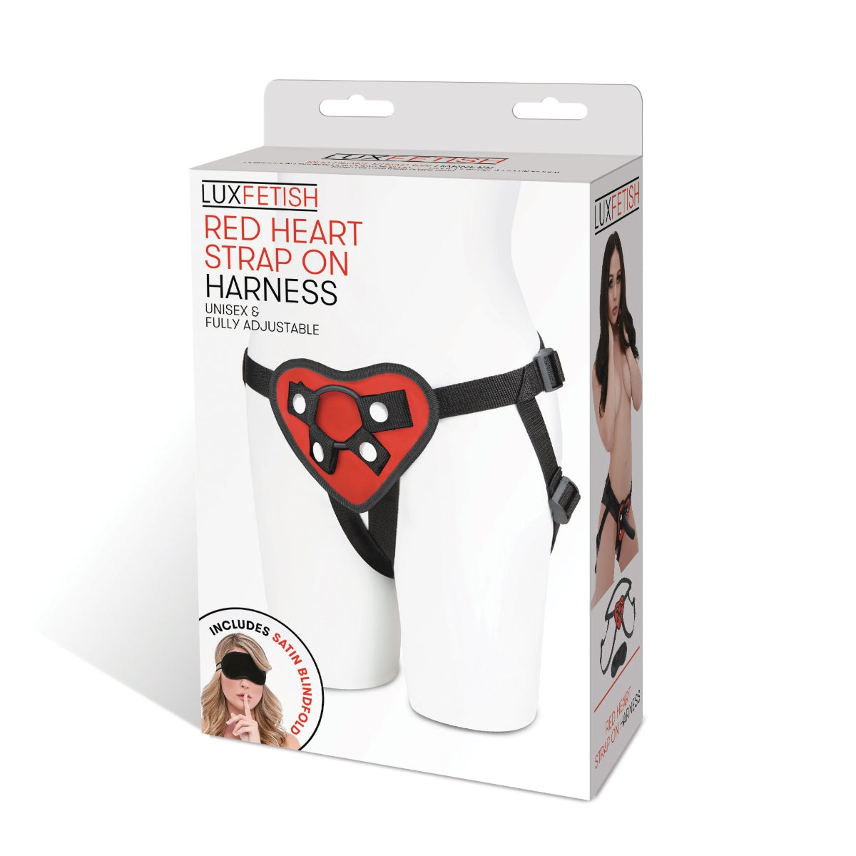 Lux Fetish Adjustable Red Heart Strap-On Harness Red Black