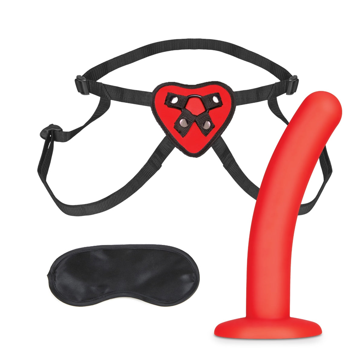 Lux Fetish Red Heart Adjustable Strap-On Harness & 5 Inch Dildo Set Red Black