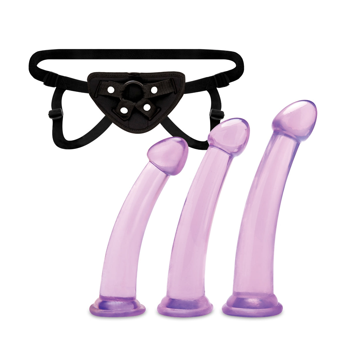 Lux Fetish Size Up 3 Piece Dildo & Harness Pegging Training Set Black Purple