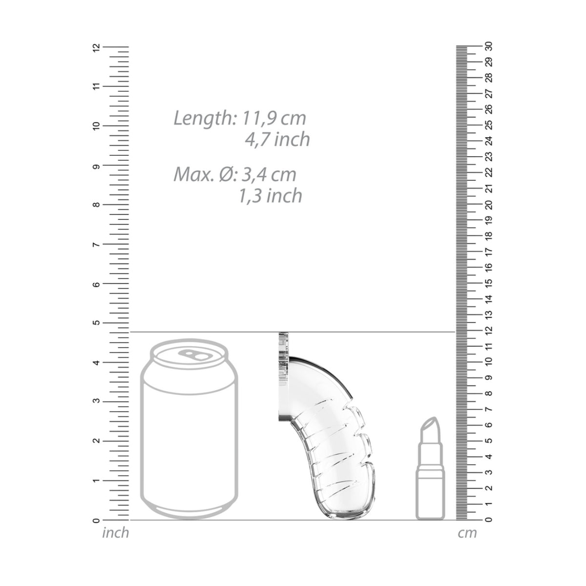 Man Cage Chastity Cock Cage With Urethral Sound Model 16 Clear 4.5 Inch / 11.5cm