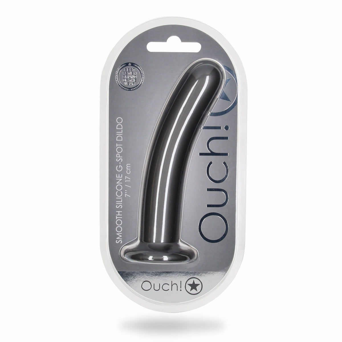 Ouch Smooth Silicone G-Spot Dildo Metallic Grey 7 Inch