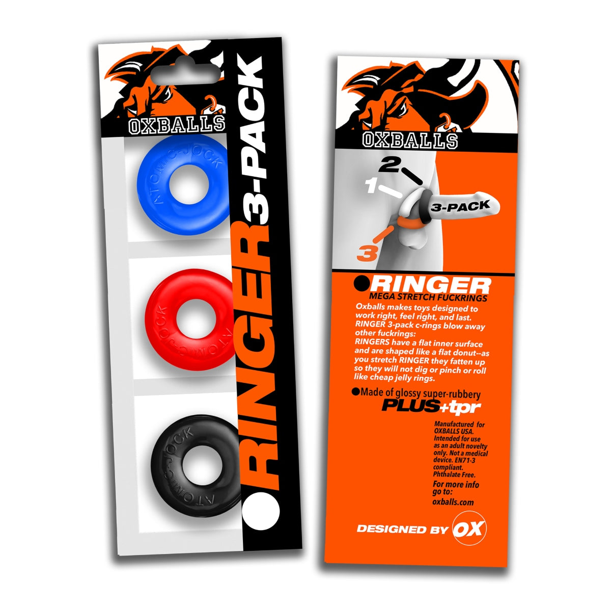 Oxballs Ringer Cock Ring 3 Pack Red Black Blue