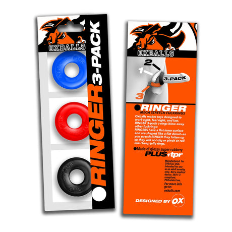 Oxballs Ringer Cock Ring 3 Pack Red Black Blue