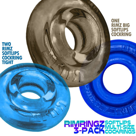 Oxballs Rimringz Cock Ring 3 Pack Cool Blues Navy Blue Smoke