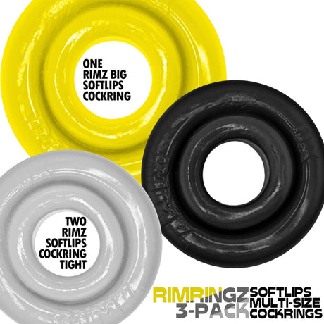 Oxballs Rimringz Cock Ring 3 Pack Shockwave Black Clear Yellow
