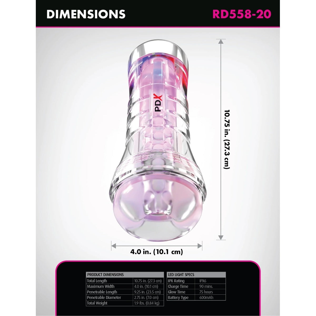 PDX Elite ViewTube XXL See Thru LED Stroker Clear