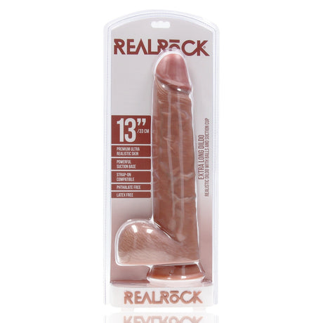 RealRock Extra Long Dildo With Balls Tan 13 Inch